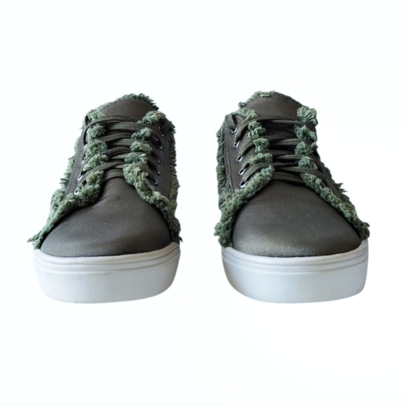 Cape Robbin Olive Green Satin Sneakers with Fringe Indie Sleeze Hipster Elf 7 - Picture 5 of 8